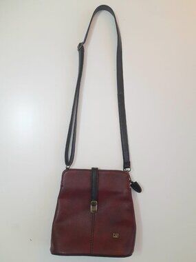 CAT Brand Burgundy and Black Faux Leather Crossbody Bag